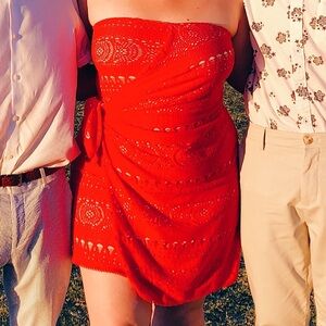 Free People Bright Orange Strapless Mini Dress